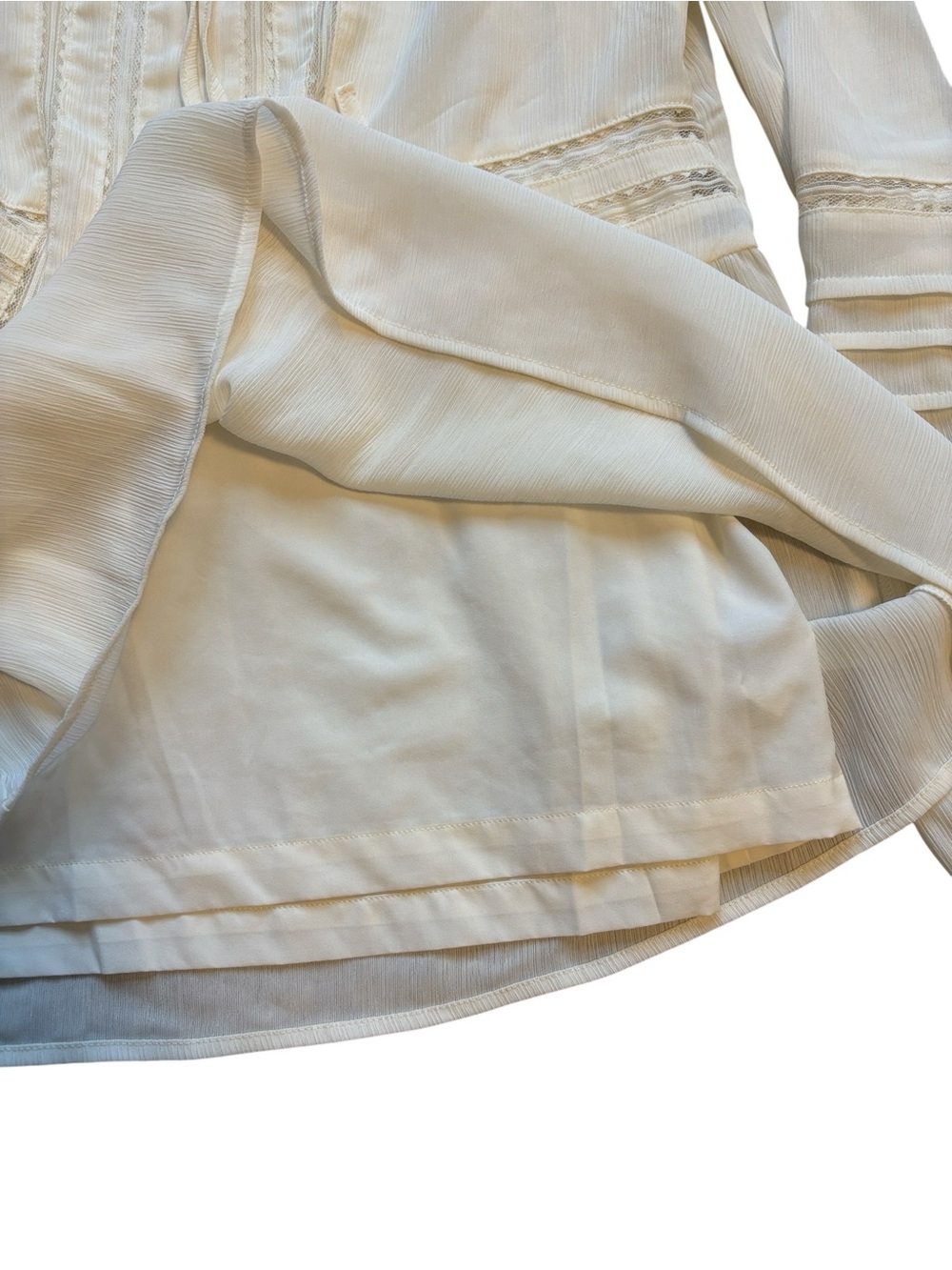 Express Chiffon Peplum Peasant Top Lace Pleated Details Cream Size S - Picture 5 of 7